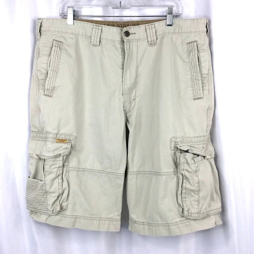 Levi's Strauss Signature Cargo Shorts Mens 38 Beige Heavy Duty Cotton 12